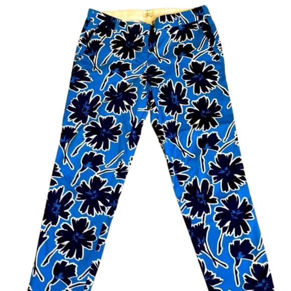 J.Crew Vibrant Blue Cotton Floral Pants – Size 2 - Picture 1 of 5